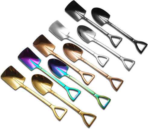 10Pcs Shovel Spoons Stainless Steel Spoon Reusable Dessert Spoons for Coffee Tea Ice Cream Fruit Sugar Cake...