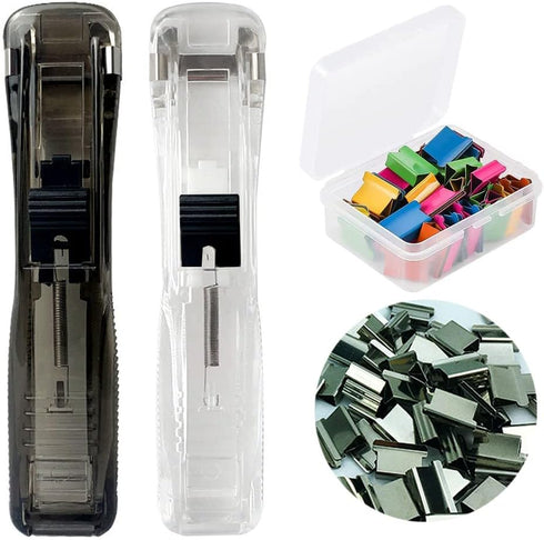 2Pcs Clam Clips for Paper, Paper Clam Clip, Portable Handheld Paper Clam Clip Dispenser with 100 Reusable Stainless Steel Metal Refill Clips, Fast...