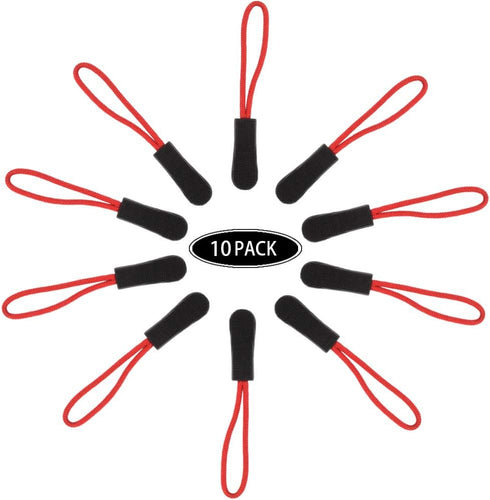 CTZD Durable Cord Zipper Pulls Pull Tab Zipper Replacement for Purses,Backpacks, Luggage, Clothing?Black Red,10 Pack...