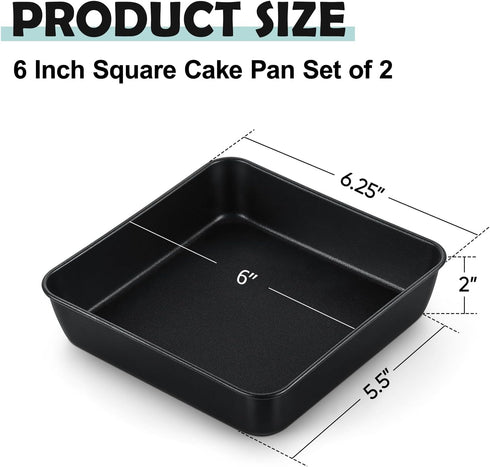 TeamFar Square Cake Pan, 6 inch Small Baking Roasting Pans with Stainless Steel Core & Nonstick Coating, for Making Cakes Brownie Lasagna, Non-tox...