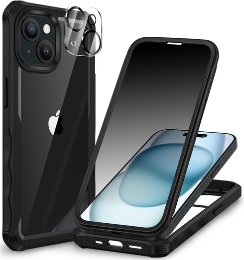 CENHUFO iPhone 15 Case, with Built-in Anti Peep Tempered Glass Privacy Screen Protector and Camera Lens Protective, Full Body Shockproof Clear Cov...