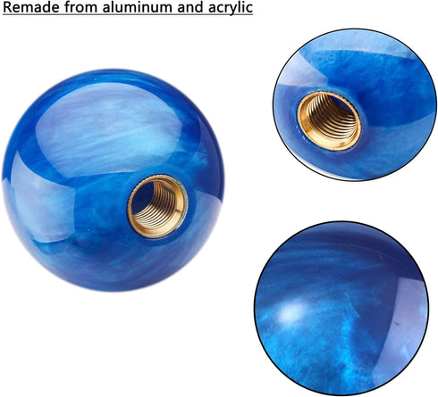 Shift knob Round Ball Marble Style Universal for Manual Automatic Vehicles with 3 adapters (Blue)...