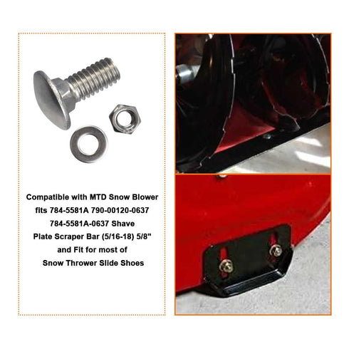784-5581A Carriage Bolts Nuts Kits Compatible with MTD Snow Blower fits 784-5581A 790-00120-0637 Shave Plate Scraper Bar (5/16-18) 5/8" and More, ...