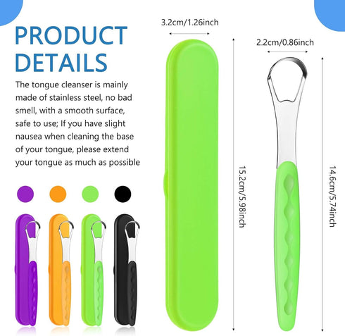 4 Pcs Tongue Scraper Cleaner Adults and Kids Stainless Steel Tongue Brush Metal Tongue Scraper Reduce Bad Breath with Travel Cases for Men Women O...