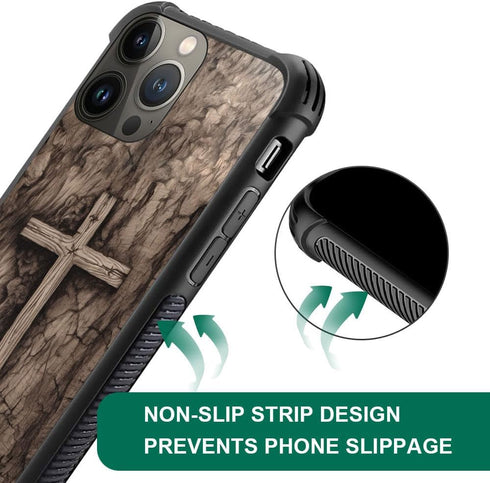 DJSOK Case Compatible with iPhone 15 Pro,Classic Wood Grain Devout Cross Case for iPhone 15 Pro Cases for Man Boys Girls Dual Layer Shockproof Rug...