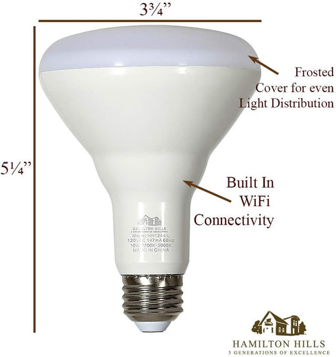 Hamilton Hills LED Smart Bulb - Smart Home Certified Standard Universal BR30 E26 Dimmable Flood Lightbulb WiFi Enabled No Hub Required Color Tunab...