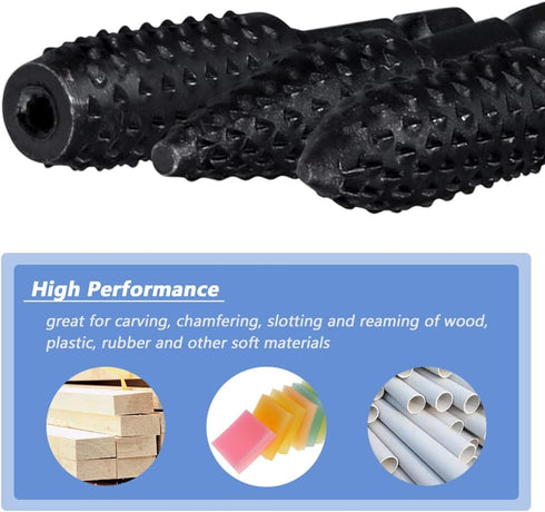 Mesee 10 Pieces Rotary Burr Rasp Set, 1/4 Inch Hex Shank Quick Change Wood Carving Drill Bits Carbon Steel File Rasp DIY Woodworking Tool for Wood...