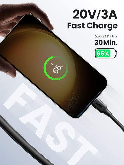 UGREEN 60W 3-Pack USB C to USB C Cable, Type C Fast Charging Cable Compatible with iPhone 15/15 Plus/15 Pro, MacBook Pro 2022, Samsung Galaxy S24/...