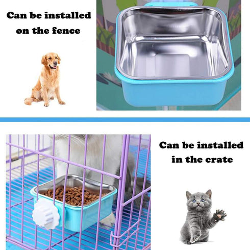 Love Dream Crate Dog Cat Bowls, Removable Stainless Steel Hanging Pet Cage Bowls Kennel, Food Water Feeder Bowls with Bolt Holder for Puppy Cat Ra...