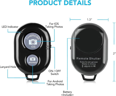 2 Pack Wireless Camera Remote Control - Wireless Remote for iPhone & Android Phones iPad iPod Tablet, Clicker for Photos & Videos - Pink & Purple...