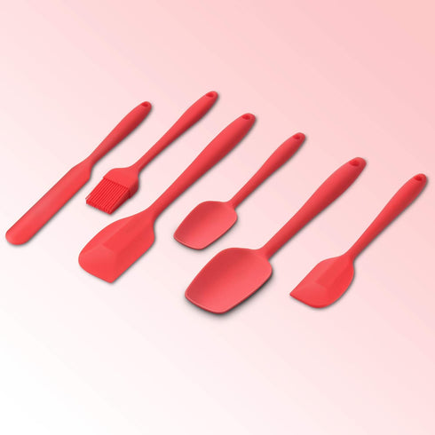 Heat Resistant Silicone Spatulas, Bakeware Set of 6 Non-Stick Ergonomic Cooking Baking Mixing Rubber Spatula Kitchen Utensils, Red...