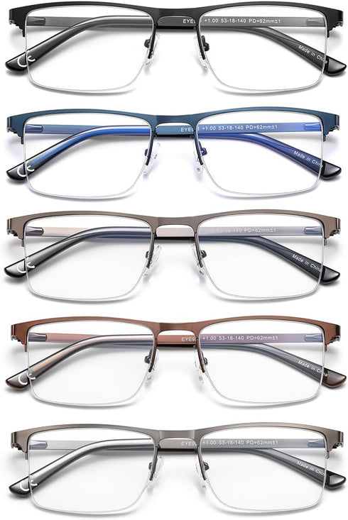 EYECEDAR Blue Light Blocking Reading Glasses for Men Computer Eyeglasses Metal Half Frame Spring Hinges 5 Pack Readers 1.75...