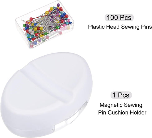 HARFINGTON Magnetic Pin Cushion with 100pcs Multicolor Plastic Head Pins, Magnetic Pins Holder with Drawer, for Sewing Quilting Needles Pins Hair ...