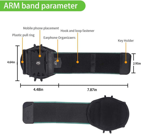 Wristband Phone Holder,HCcolo 360°Rotatable Universal Sports Wristband for iPhone X/8 Plus/8/7/6s,Galaxy S9 Plus/S9/S8 & Other 4”-6.5”Smartphone,R...