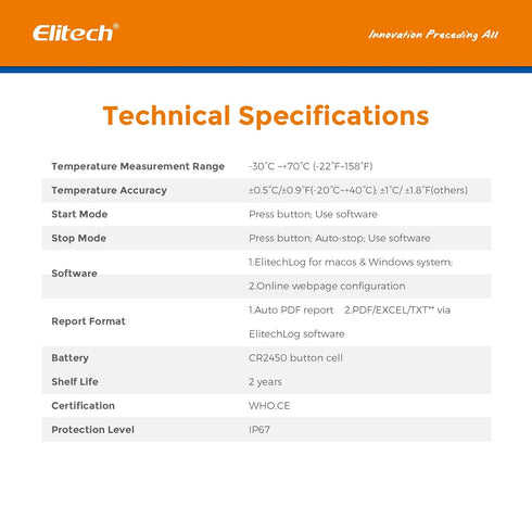 Elitech WHO PQS Certificated Temperature Data Logger 120Days with Light Sensor Single Use Temperature Recorder PDF Report USB Temperature Logger 1...