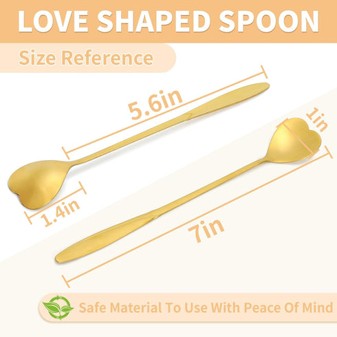 16 Pieces Heart Shaped Spoon Coffee Teaspoon 7 Inch Set Stainless Steel Long Handle Spoon Stir Bar Spoon Stirring Spoon Ice Cream Spoon Gold...