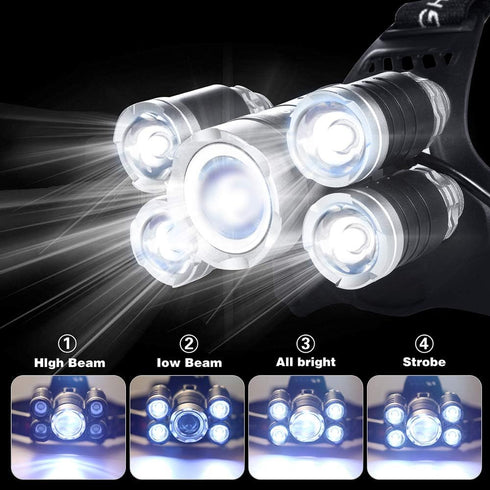 Headlamp 1200 Lumen Ultra Bright LED Work Headlight,Brightest USB Rechargeable Headlamps,4 Modes Waterproof Zoomable Head Lamp Best Headlamps for ...
