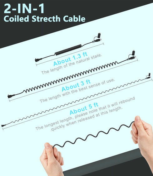 Coiled USB C to USB C/Lightning Charger Cable 60W for iPhone 15, 2-in-1 iPhone/iPad/Android/Laptop Fast Charging Cord for CarPlay & Android Auto, ...