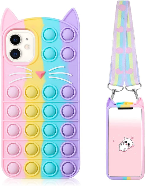 Fidget Pop Phone Case for iPhone 11 Case, Stress Relief Push Pop Bubble 3D Cartoon Funny Kawaii Cute Fun Soft Silicone Design Cover for Girls Kids...