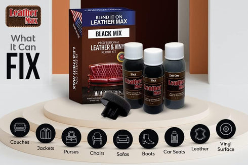Leater Max Black Leather Repair Kit for Couches - Vinyl & Upholstery Repair Kit for Car Seats, Sofa & Furniture - Liquid Scratch Filler Formula Re...