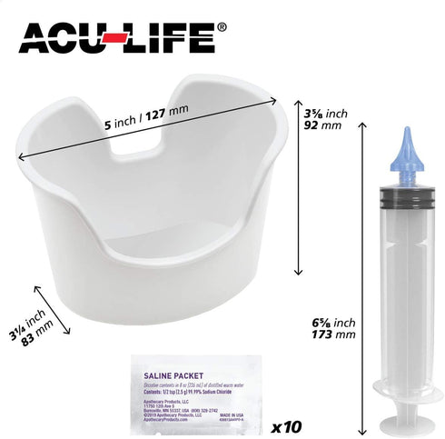 Ear and Ear Wax Cleaner for Humans, Includes 10 Saline Packs, Syringe with Tri-Stream Tip and Basin...