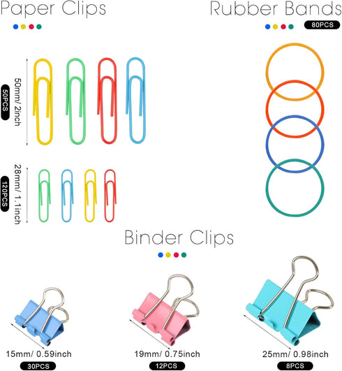 300 Pcs Paper Clips, Binder Clips and Rubber Bands, Office Supply Set, Paper Clips and Paper Clamps, School Supplies Office Supplies Teacher Suppl...