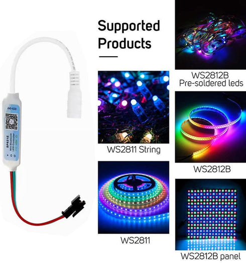 DC5-24V SP621E Mini Bluetooth LED Controller APP Control for WS2811 WS2812B SK6812 Pixels Dream Color LED Strip (with DC Connector)...