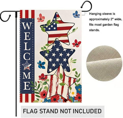 4th of July Patriotic Welcome Garden Flag 12.5 x 18 Inch Independence Day Memorial USA Flag Double Sided Burlap Flag for Anniversary Decor...