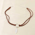 Boho Layered Suede Choker Necklace Tiny Leaf Pendant Necklace Chain Brown O Ring Leather Choker Necklace Vintage 90s Necklace Jewelry for Women an...