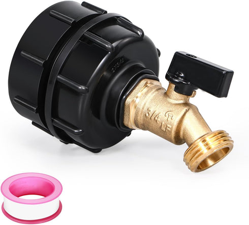 IBC Tote Adapter, 275-330 Gallon ibc tote fittings 2.36" Fine Thread Tote Valve Lead-Free Brass Hose Faucet Valve Tool with Ball Valve for Garden ...