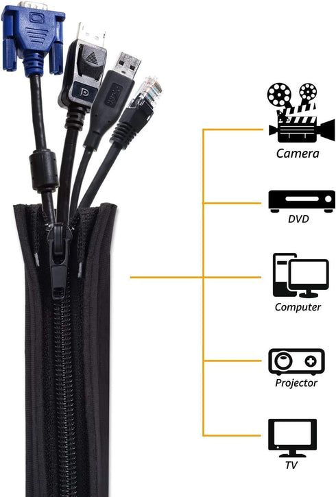 Bestfy Cord Organizer System Cable Management Sleeve, 19.5 inch, Wire Cover with Zipper, Cable Wrap, Cord Sleeves for TV, Computer, Office, Home E...