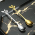 10Pcs Leaf Gold Coffee Spoons and Forks Set, 4.72inch Mini Espresso Tea Stir Spoon for Coffee Bar Charcuterie Board, Stainless Steel Small Dessert...