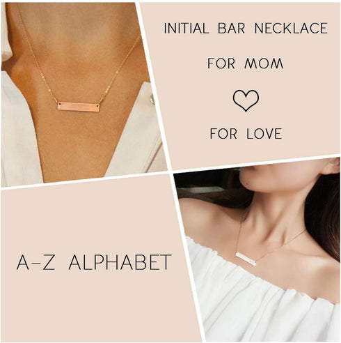 Finrezio Rose Gold Plated Stainless Steel Initial Heart Bar Necklace Alphabet Pendant Necklace for Women Mothers Day Gift Necklace Letter G...