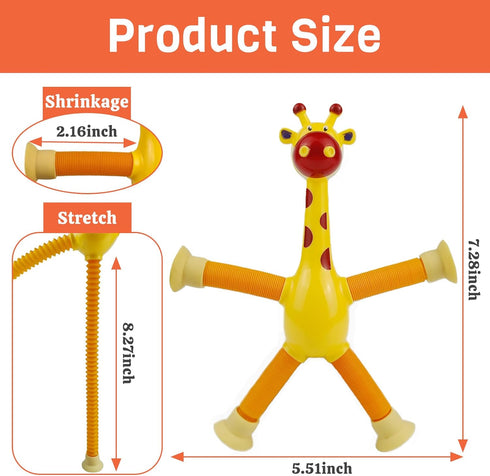 Telescopic Suction Cup Giraffe Toy, Funny Pop Tube Giraffe Toys for Toddlers,Telescopic Sensory Toys, Autism Sensory Toy for Kid Boys Year Old Age...