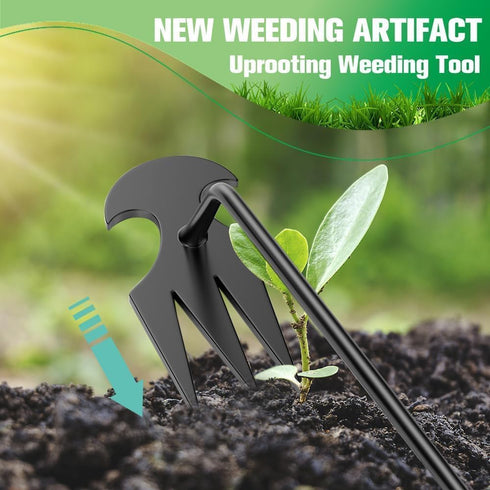 Stainless Steel Weed Puller Tool - 4 Teeth Dual-Purpose Manual Weed Remover Tool, Hand Weeder Tool with Long Handle for Vegetable Gardening, Farm ...