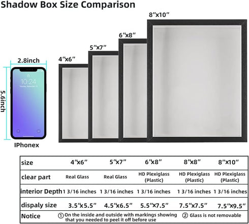 KAPIX Small Shadow Box 4x6 Picture Frame with HD Plexiglass Deep Wood Memory Box Display case for Flowers,Ticket,Memorabilia,Keepsake,Medal,Art an...