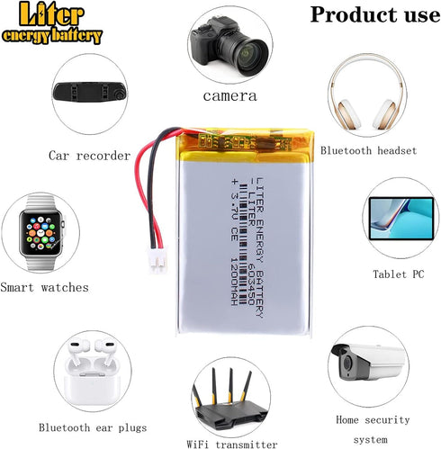 Liter 3.7V 1200mAh 603450 Lipo Battery Rechargeable Lithium Polymer ion Battery Pack with JST 2.0mm Connector...