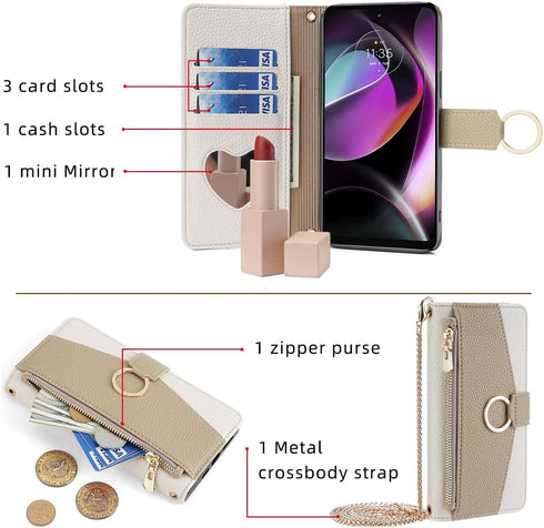 Asuwish Phone Case for Motorola Moto G 5G 2023 Wallet Cover with Tempered Glass Screen Protector and Mirror PU Leather Flip Cover Ring Card Holder...