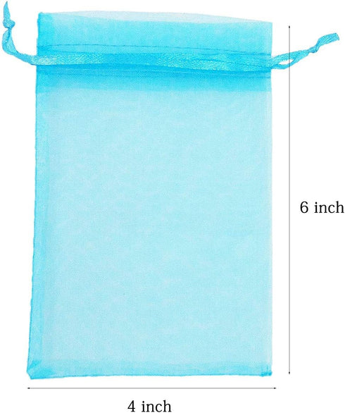 50 Pcs Per Pack 4x6 Gifts Wrap Bags Aqua Blue, Organza Sheer Fabric, Drawstring Transparent Mesh Bags for Baby Shower Favor,Anniversary,Dried Lave...