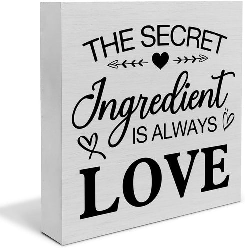 Rustic Kitchen Wooden Box Sign Desk Decor, the Secret Ingredient Is Always Love Wood Block Sign Home Kitchen Tabletop Shelf Desk Decoration, 5 X 5...