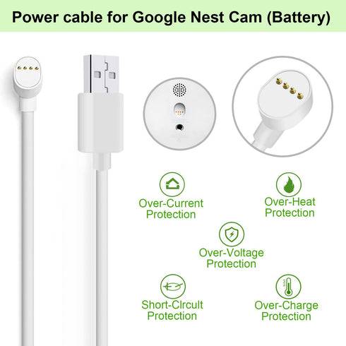 iMah Extended USB Power Charging Cable Compatible with Google Nest Cam (Battery), 6.56ft (2m)......