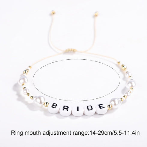 Bride Pearl Beaded Bracelet, Bride Bracelet Adjustable Exquisite Beaded Bracelet Bridesmaid Gift Bachelorette Bracelets Jewelry for Bridal Shower ...