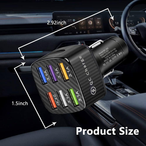 Fast Charging 6 Ports Car Phone Charger Adapter,QC3.0/3.1A Type Smart Shunt Cigarette Lighter USB Charger Compatible with iPhone 14 13 12,S22 S21 ...