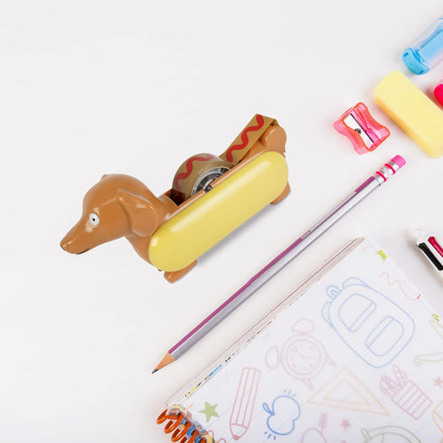 Animal Mini Tape Dispenser Hotdog Style, The Tastiest Way to Stick Things Together, Mini Animal Stationery for Home Office, Cute and Funny Desk Su...
