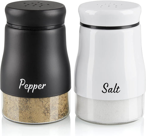 Salt and Pepper Shakers Set, Bivvclaz 5 Ounce Stainless Steel Salt and Pepper Dispenser with Glass Bottom, Cute Salt and Pepper Shakers for Modern...