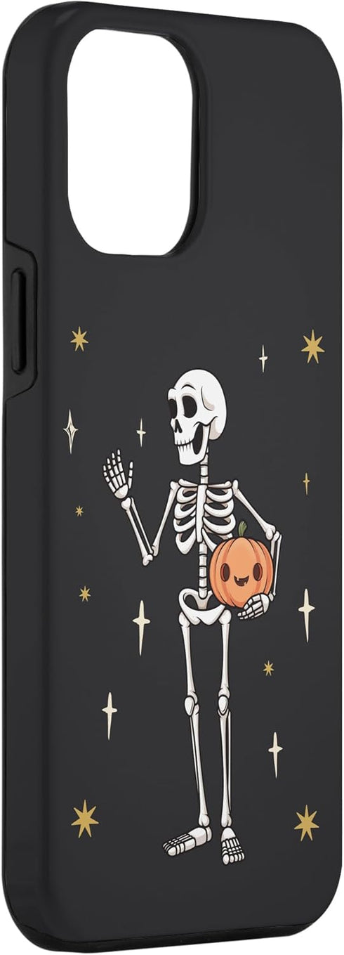 iPhone 12 Pro Max Funny Halloween Skeleton Holding Jack-O-Lantern Pumpkin Case...