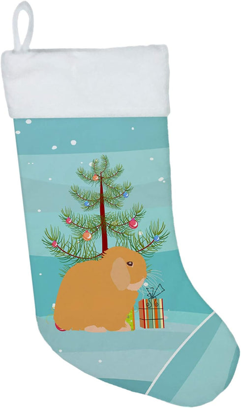 Caroline's Treasures BB9335CS Holland Lop Rabbit Christmas Christmas Stocking, Teal Fireplace Hanging Stockings Christmas Season Party Decor Famil...