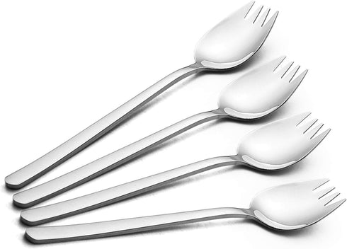 YFWOOD Sporks, 4-pack 18/10 Stainless Steel Dessert Spoons 7.4Inches Long Handle Ice Cream Spoons Salad Forks Flatware Set Reusable Fruit Appetize...