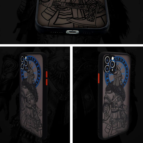 Cool Viking Phone Case with Viking Warrior 3D Embossed Compatible for iPhone 11 Pro Max Clear Frosted Trendy Phone Case...