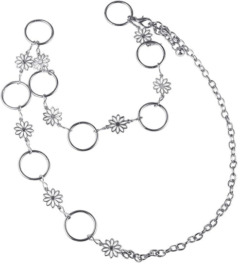Pingyongchang Womens Metal Chain Dress Belt Retro Hollow Out Daisy Sweater Belt Decorated Skinny Waist Belt Body Jewelry Link Belts for Jeans or D...